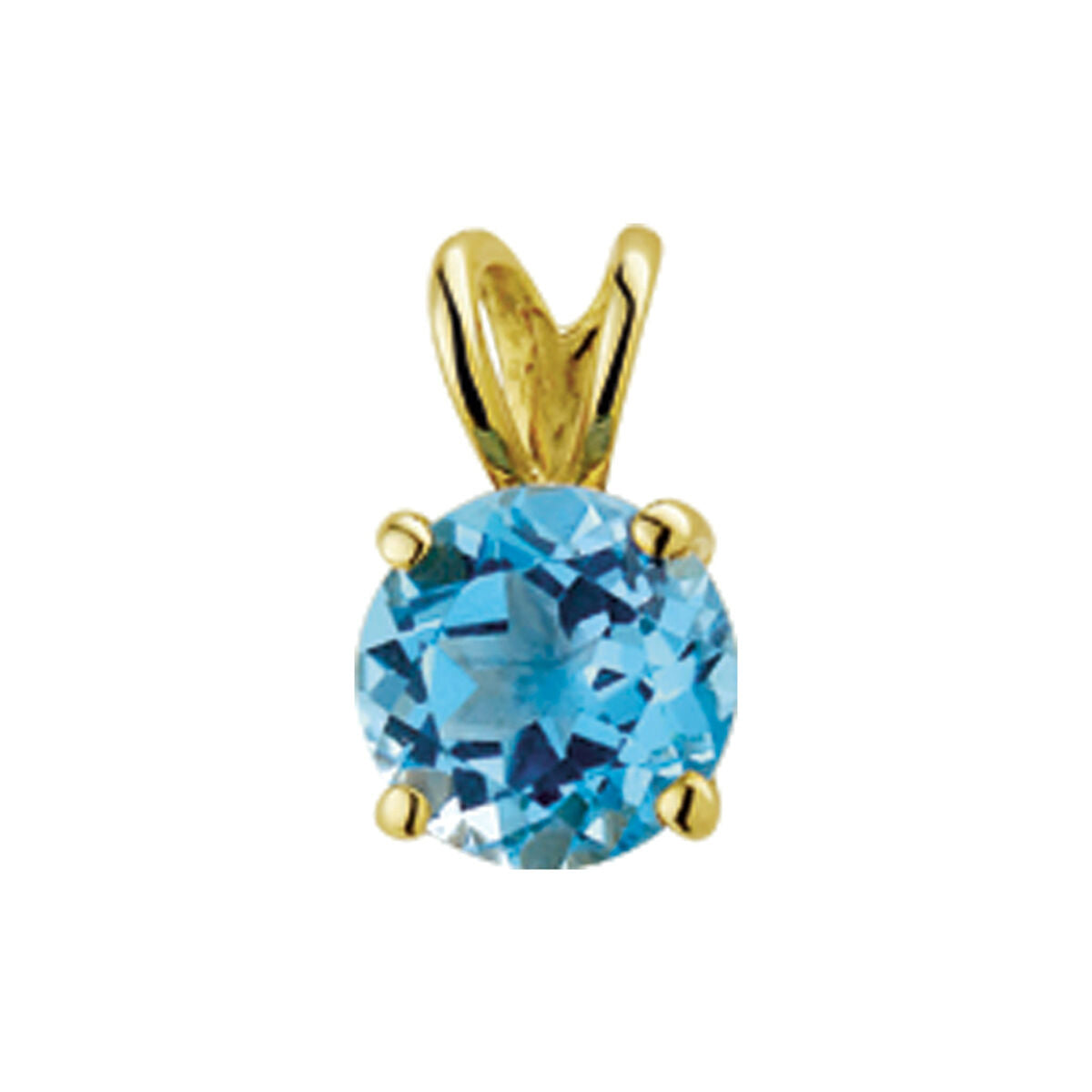 Ciondolo in oro giallo 14K con topazio azzurro tondo incastonato.