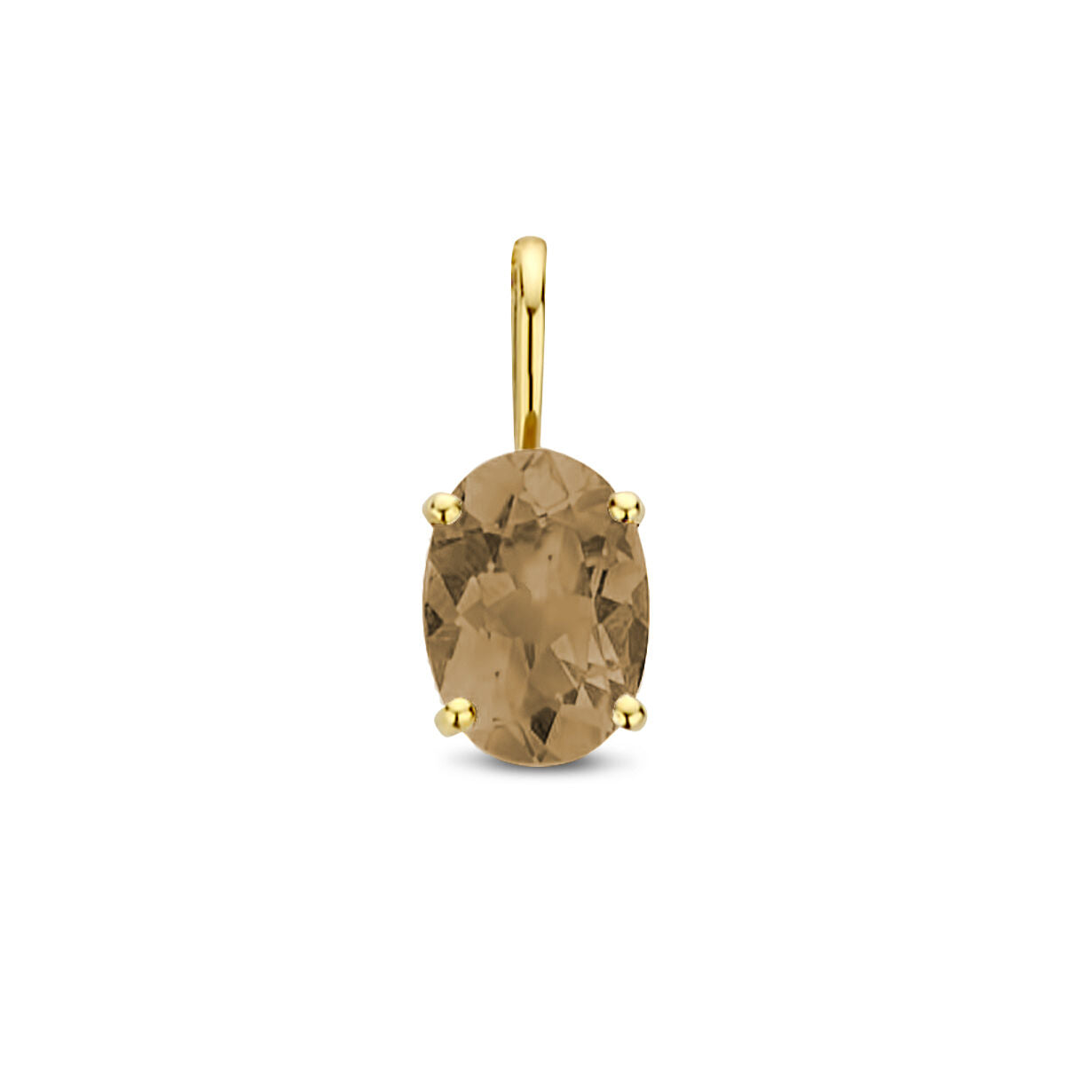 Hanger van rookkwarts in een ovale vorm, gezet in 14K geelgoud.