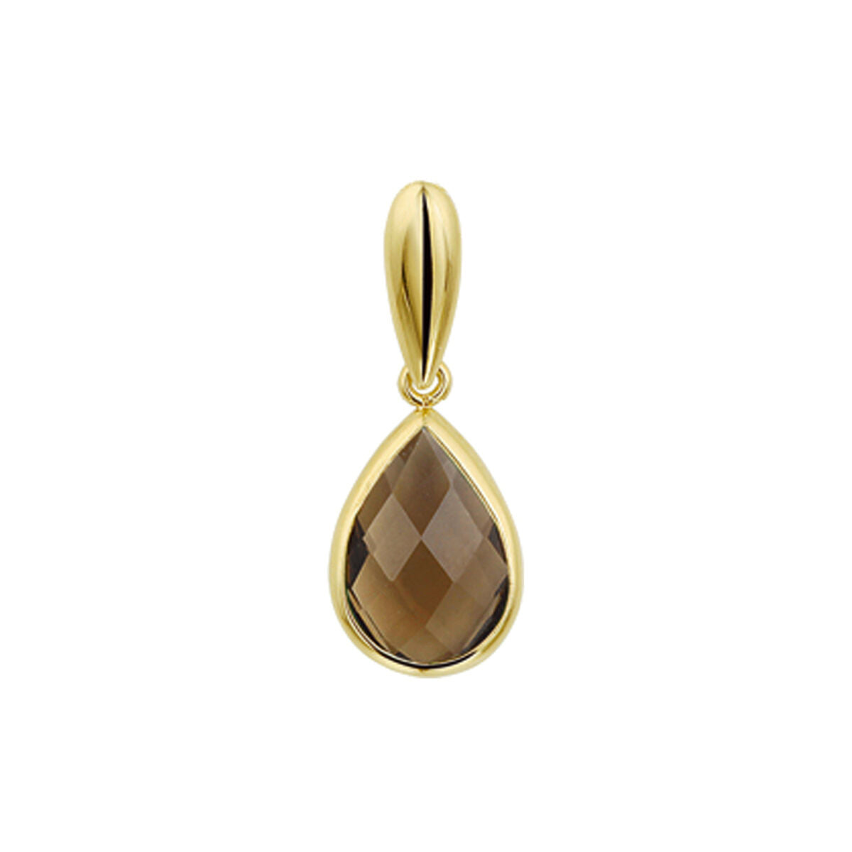 Ciondolo in quarzo fumé con montatura in oro giallo 14K a forma di goccia.