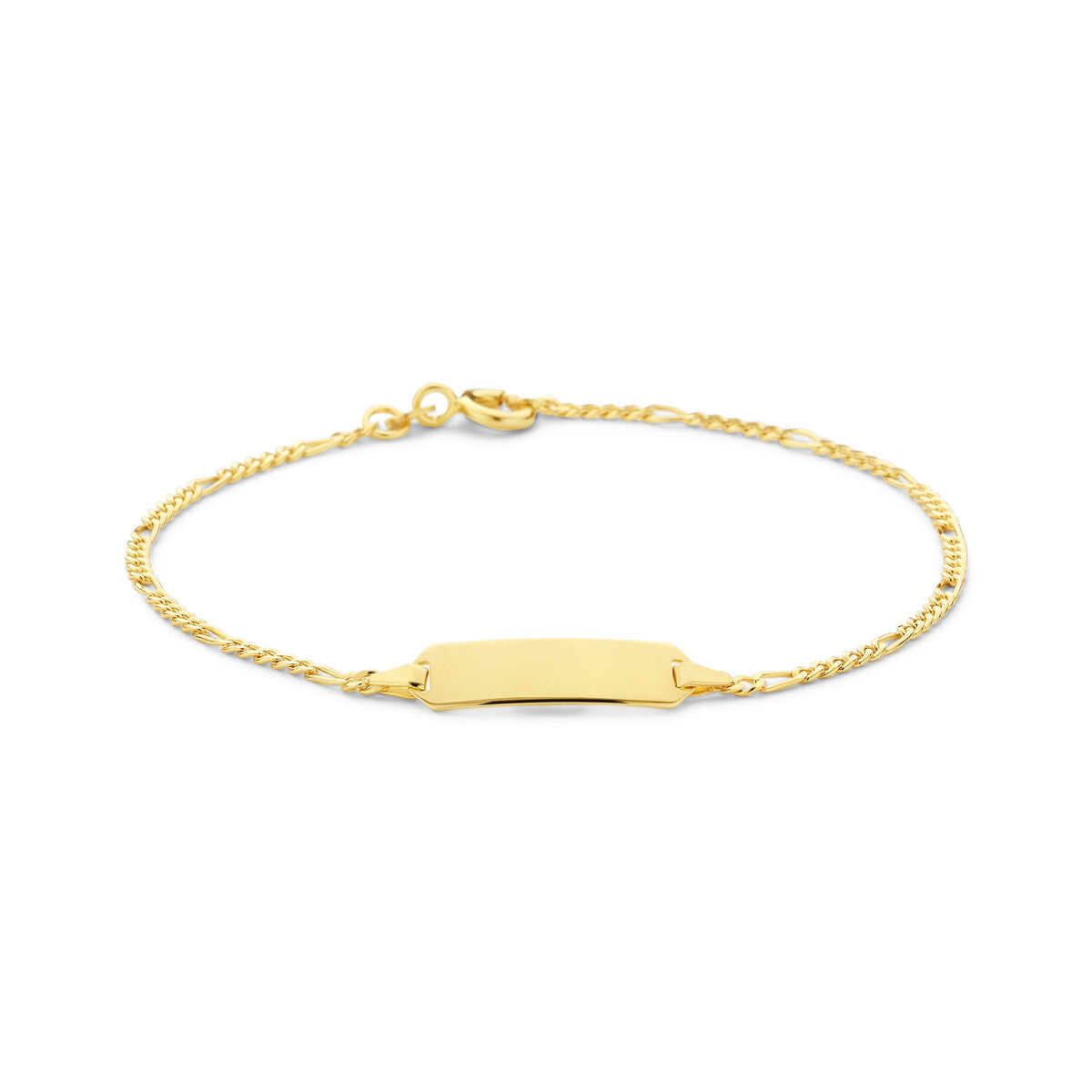 Bracciale in oro giallo 14K con piastra centrale liscia e catena a torsione.