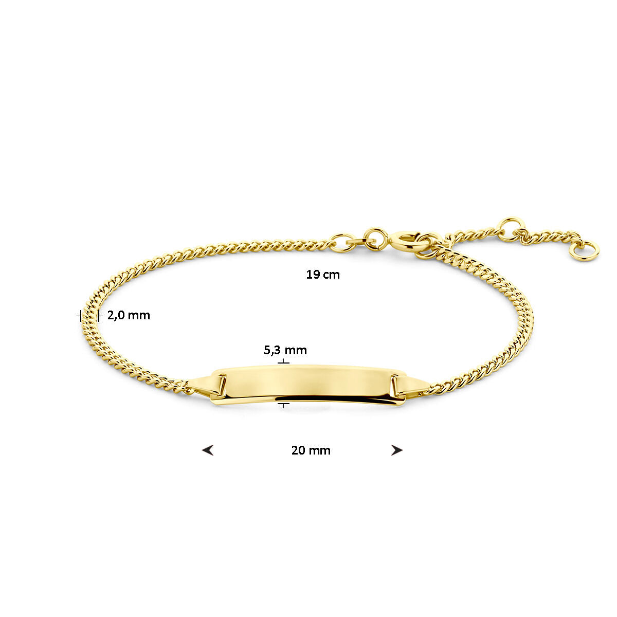 bracciale da incidere gourmette con placca 5,0 mm 16 - 17,5 - 19 cm oro giallo 14K