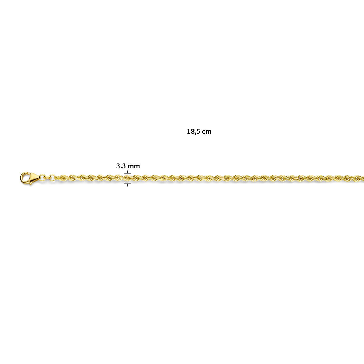 collana a corda 3,3 mm massiccia 14K oro giallo