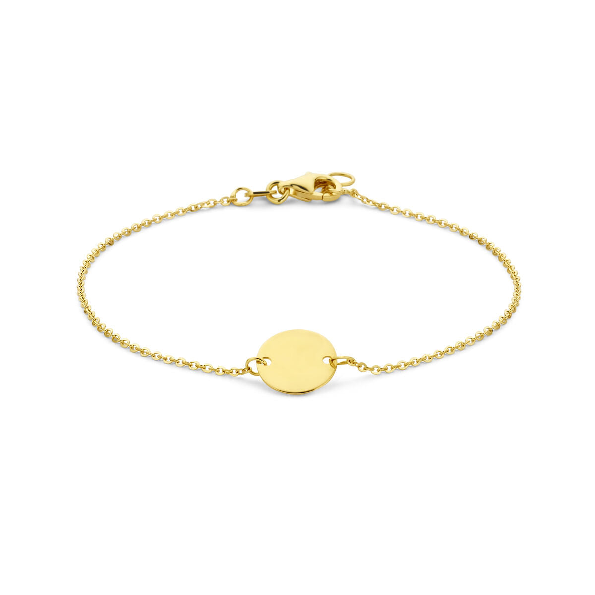Bracciale in oro giallo 14K con un cerchio centrale, lunghezza 17-18,5 cm.