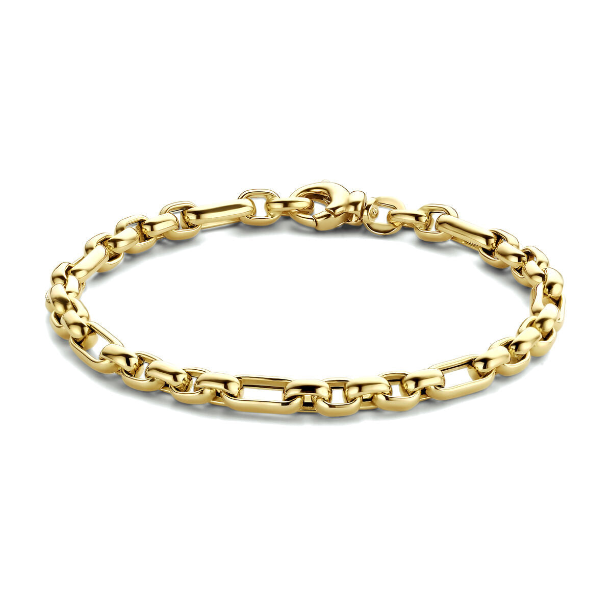 Bracciale in oro giallo 14K con maglie ad anello di 4,8 mm e lunghezza di 19 cm.