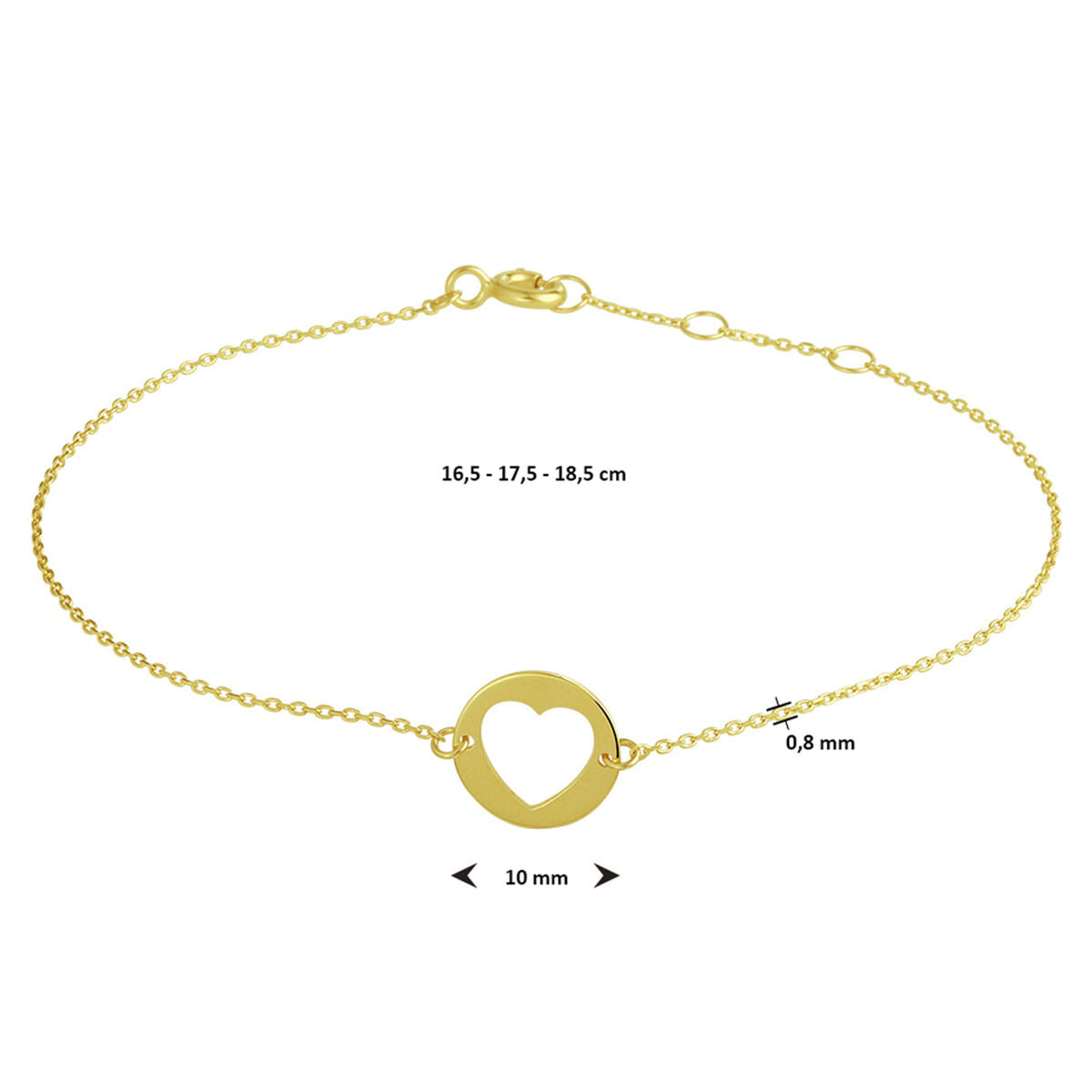 bracciale cuore 16,5 - 17,5 - 18,5 cm oro giallo 14K