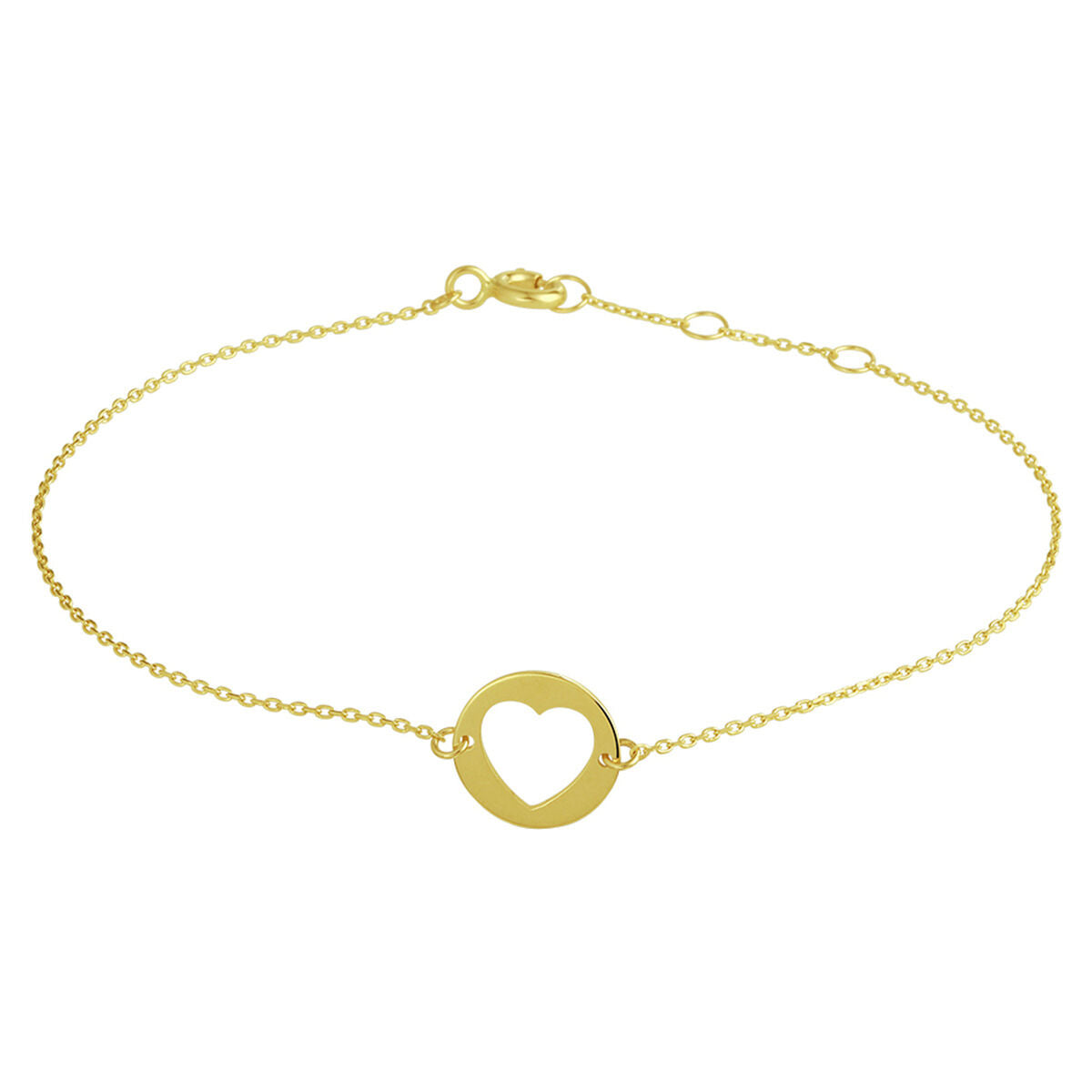 Bracciale in oro giallo 14K con un cuore centrale, lunghezze 16,5 - 17,5 - 18,5 cm.