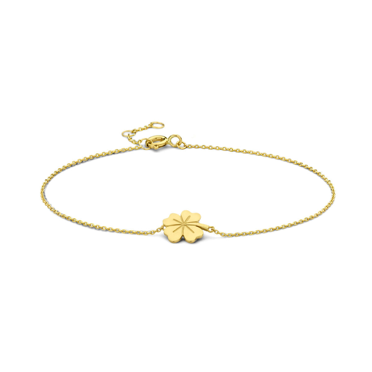 Bracciale in oro giallo 14K con ciondolo a forma di quadrifoglio.