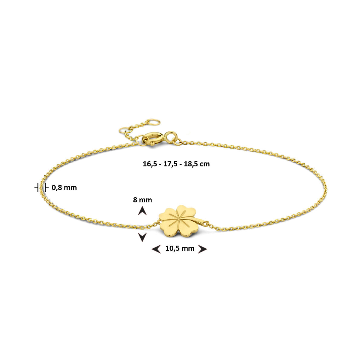 bracciale quadrifoglio 16,5 - 17,5 - 18,5 cm oro giallo 14K