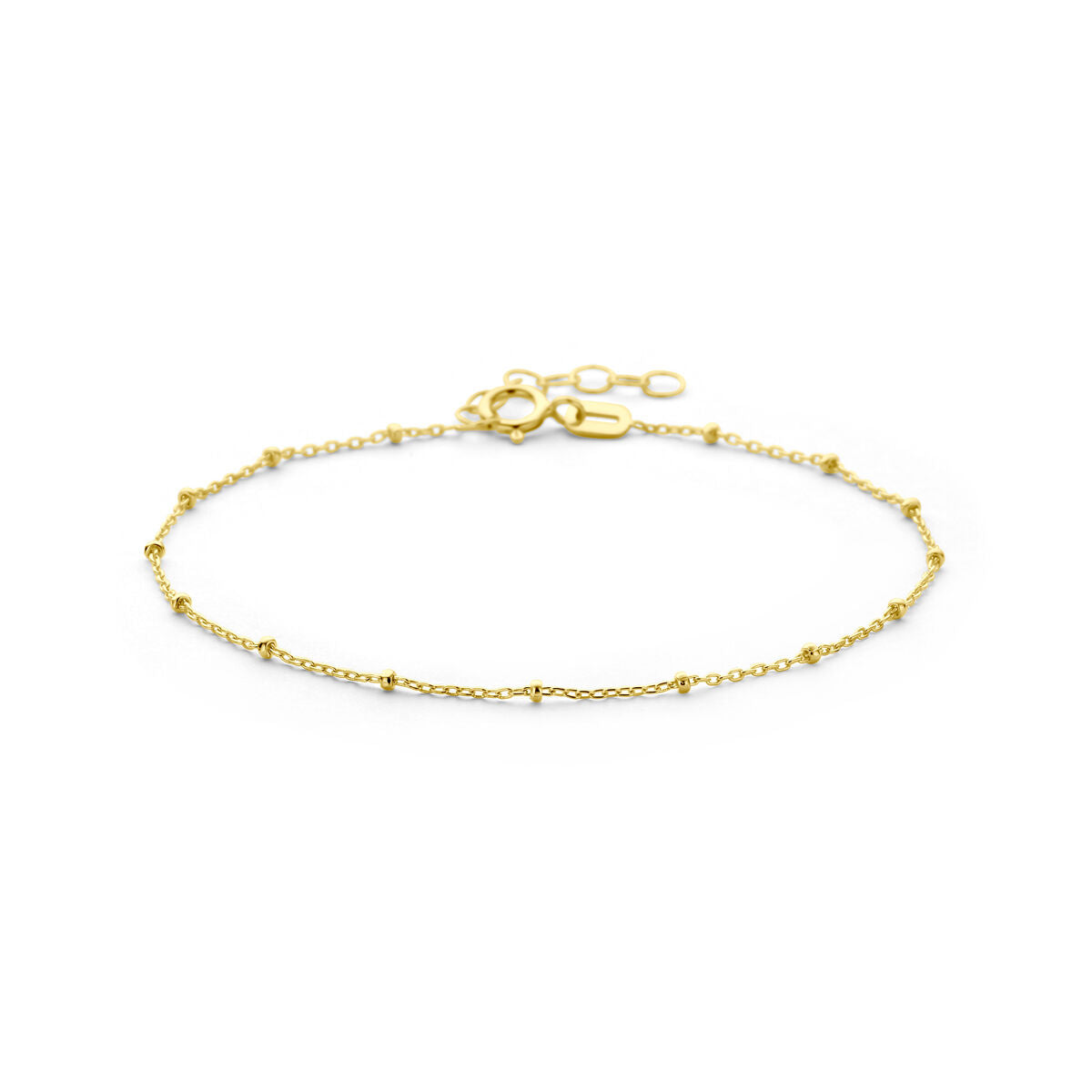 Bracciale in oro giallo 14K con pallini da 1,3 mm, lunghezza 16 + 3 cm.