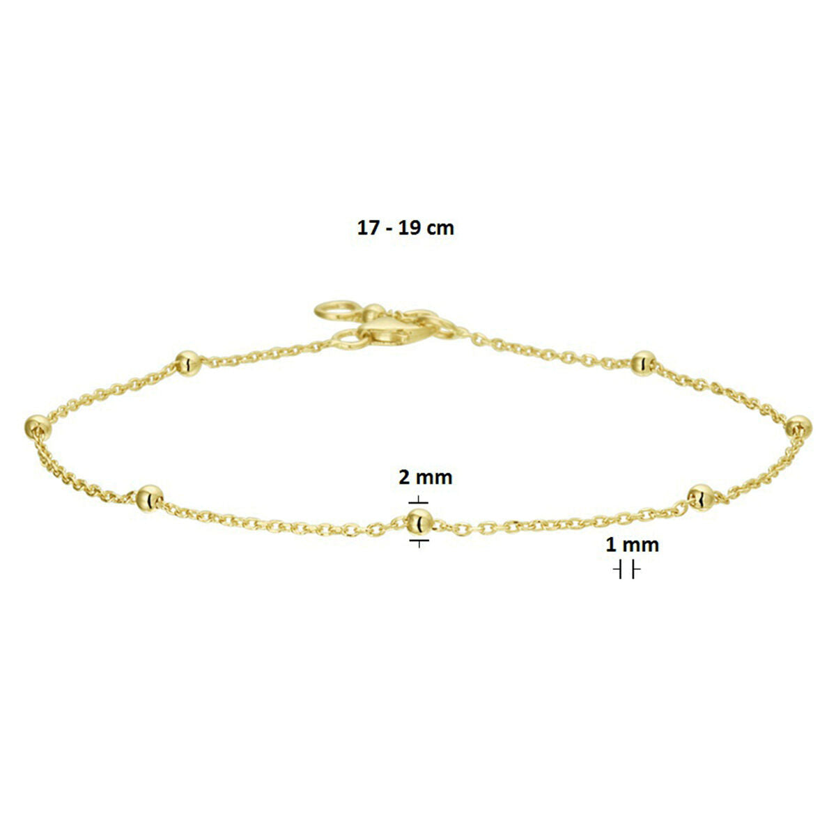bracciale ancora sferette 1,0 mm 17 - 19 cm oro giallo 14K