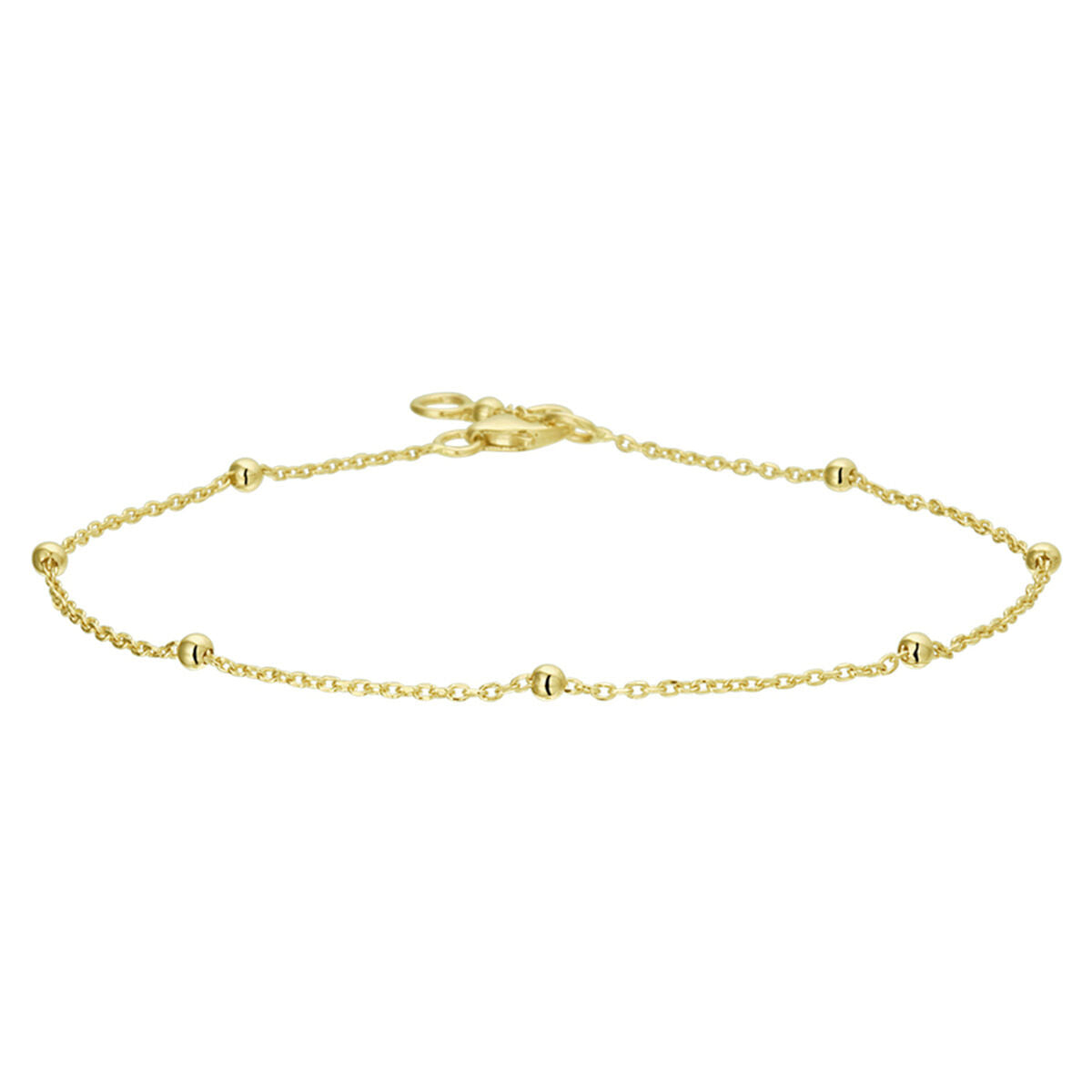 Bracciale in oro giallo 14K con pallini, lunghezza 17-19 cm.