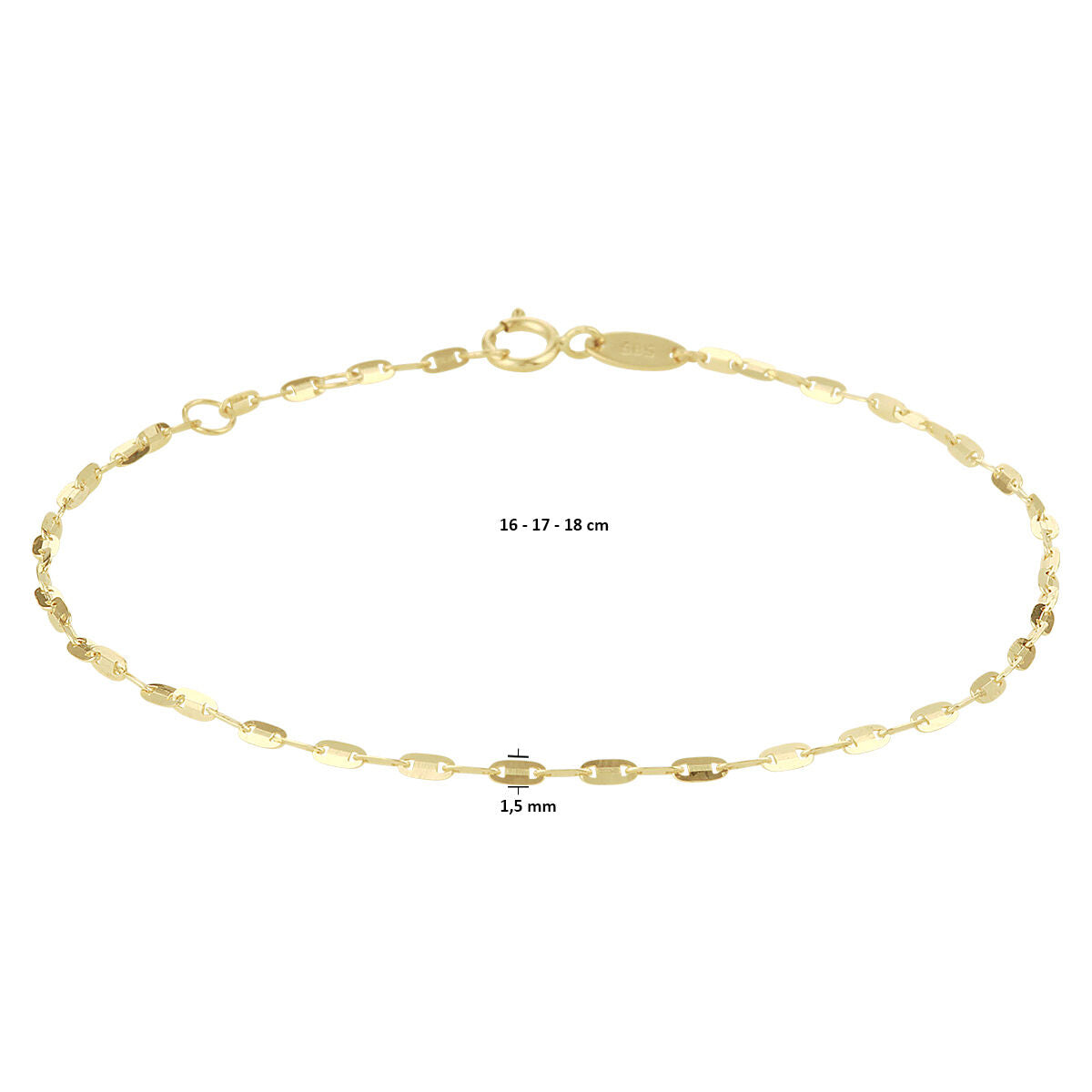 bracciale piastrine 1,5 mm 16 - 17 - 18 cm 14K oro giallo