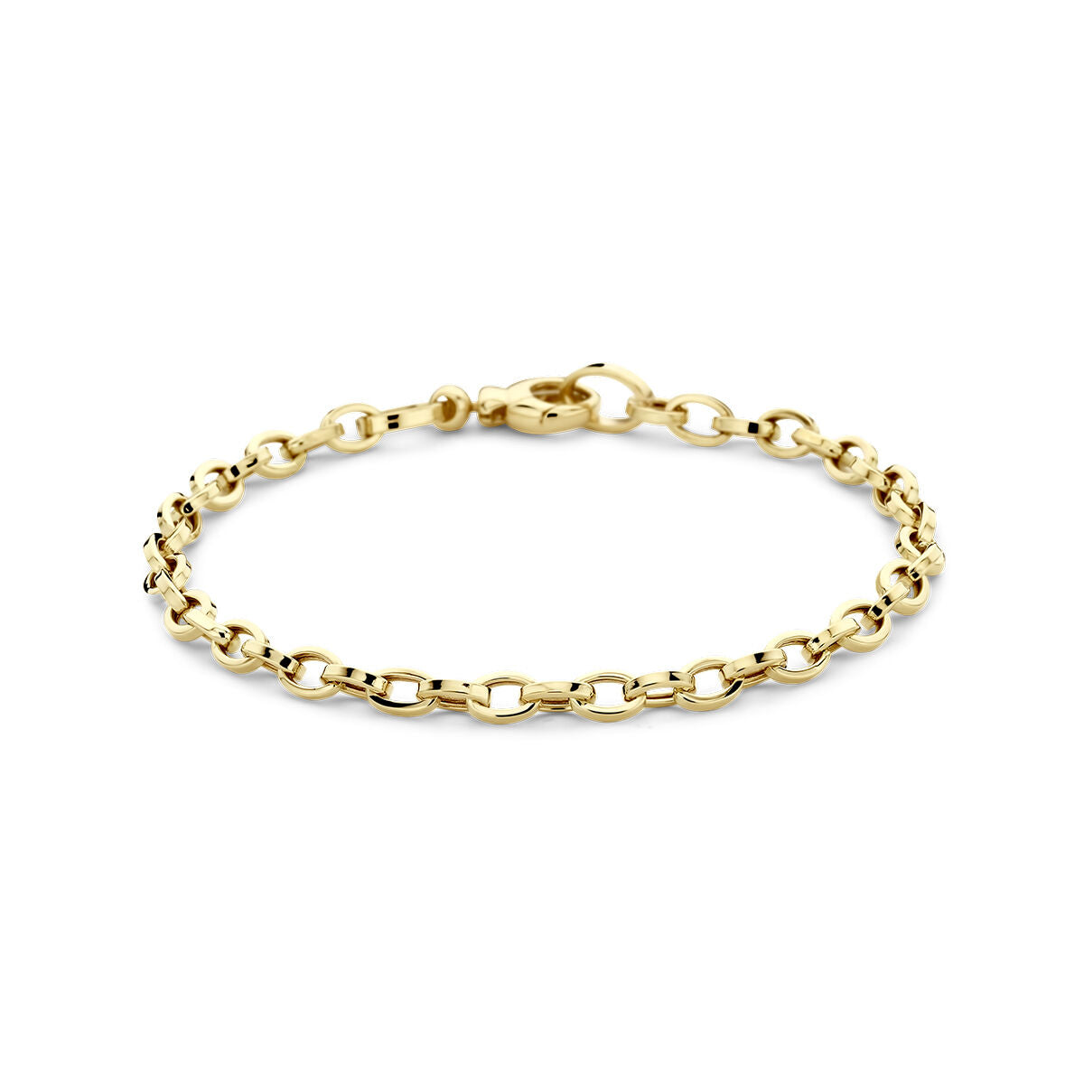 Bracciale in oro giallo 14K, maglia rolò di 4,0 mm, lunghezza 18,5 cm.