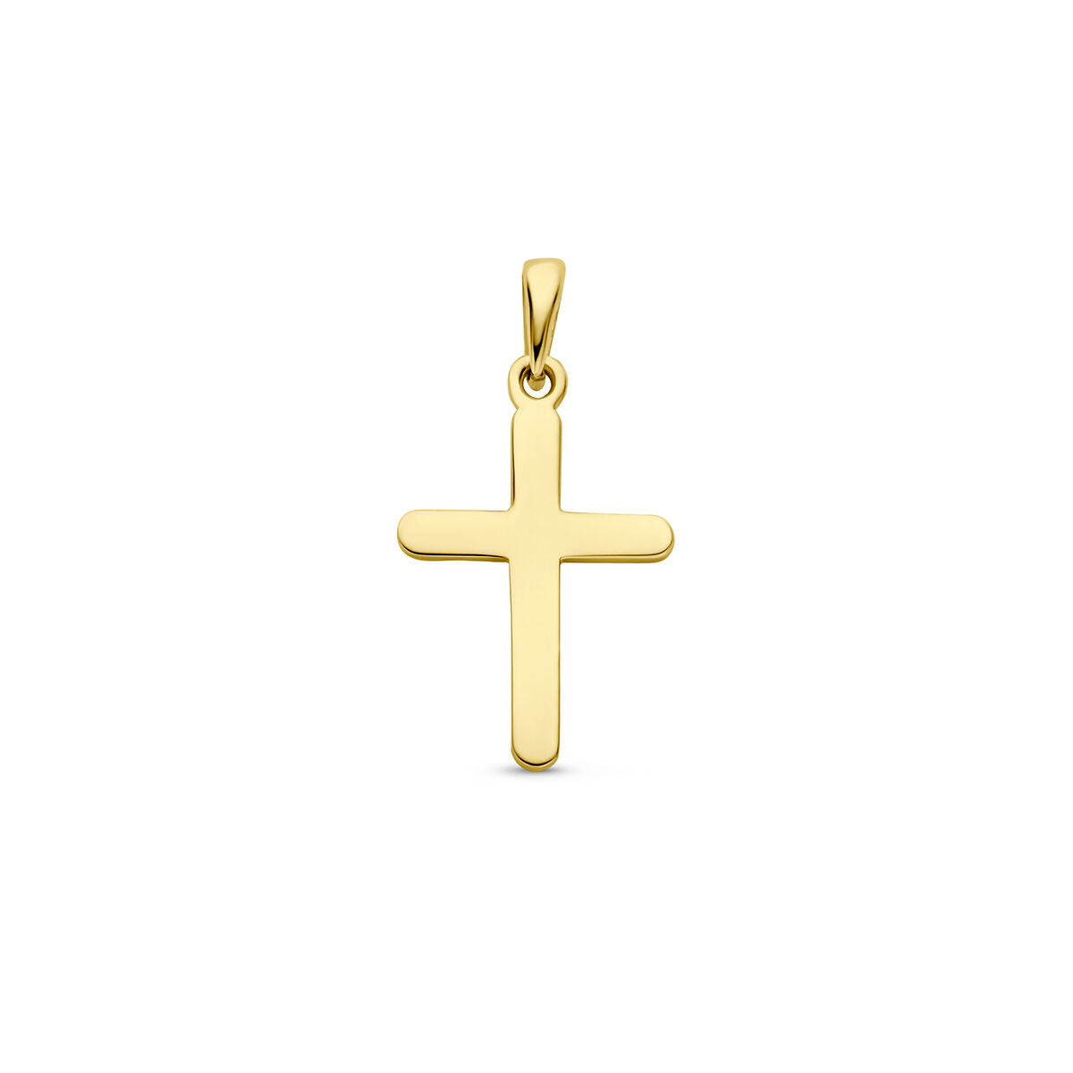 Ciondolo a forma di croce in oro giallo 14K, finitura liscia e lucida.