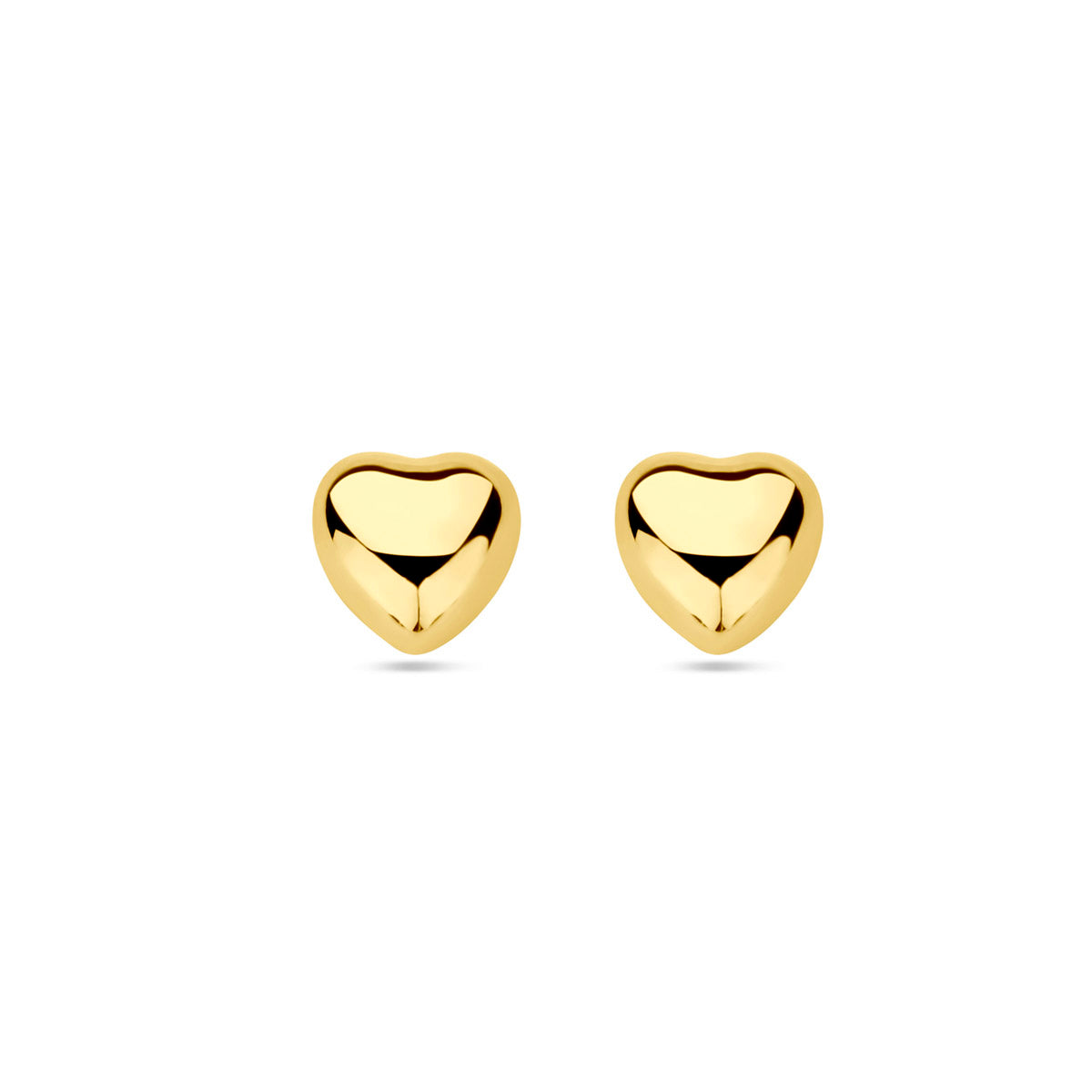 Orecchini a forma di cuore in oro giallo 14K con finitura lucida.