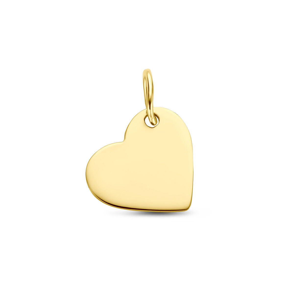 Ciondolo a forma di cuore in oro giallo 14K, superficie liscia e lucida.