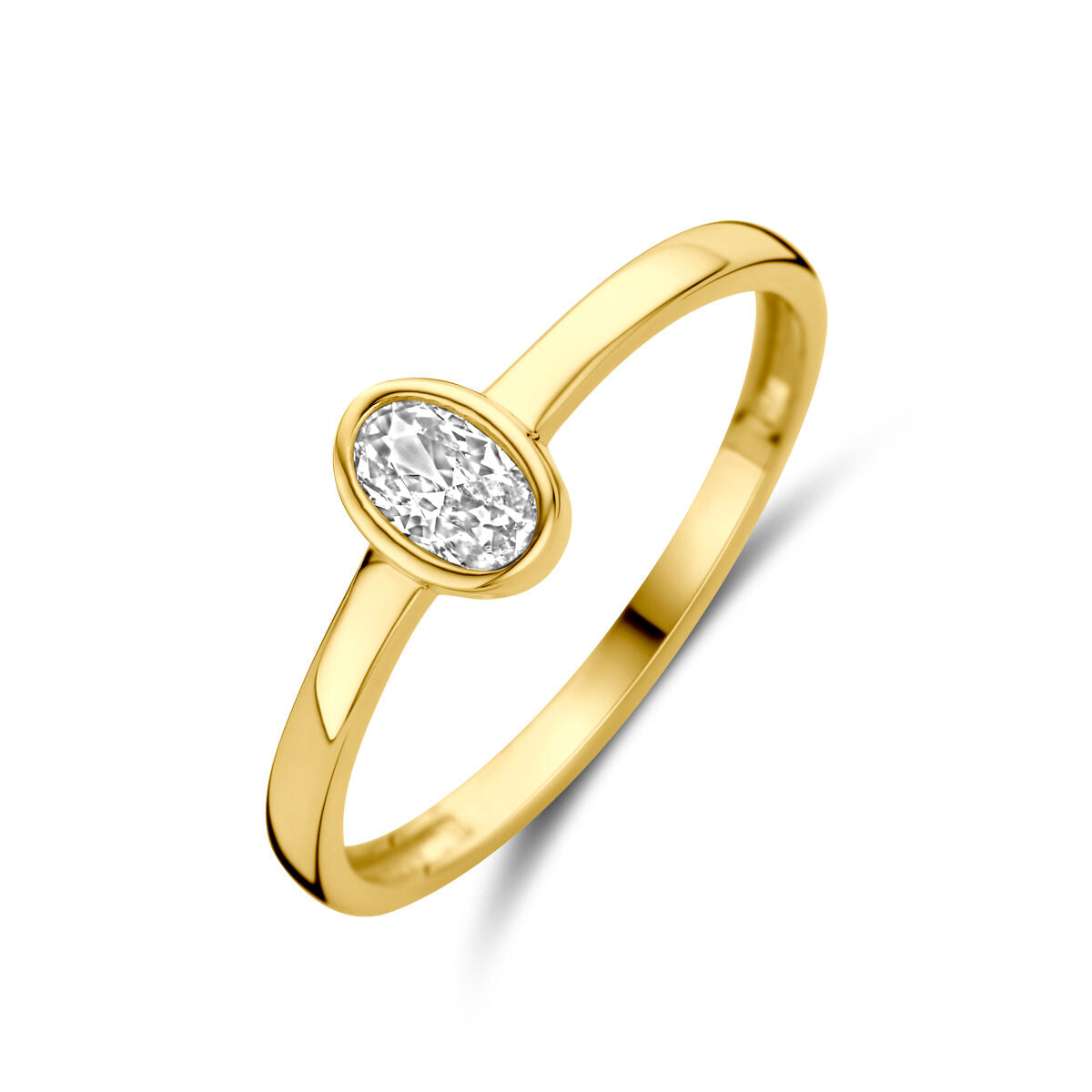 anello in oro giallo 14K con zircone ovale centrale