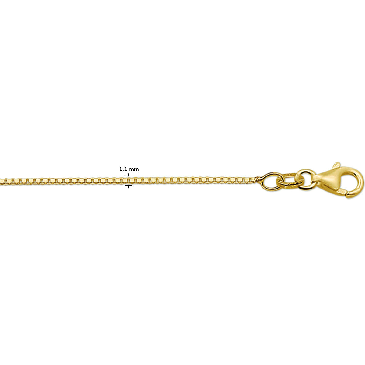 Collana in oro giallo 14K con maglia rolò di 1,1 mm e chiusura a moschettone.