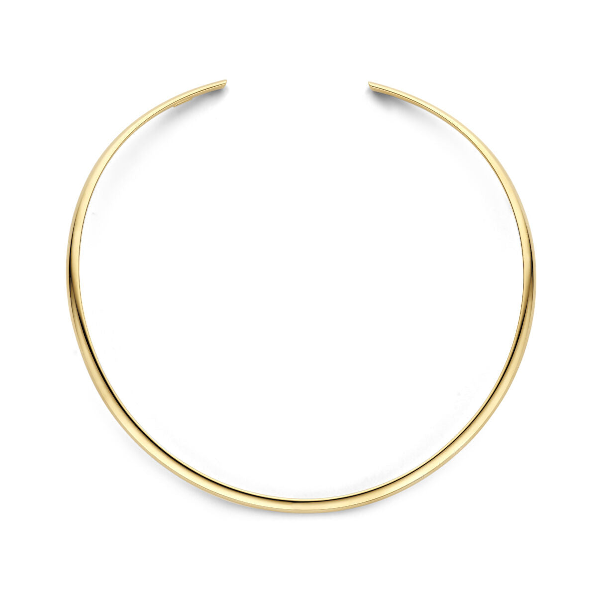 Collana rigida in oro giallo 14K con forma ovale e finitura lucida.