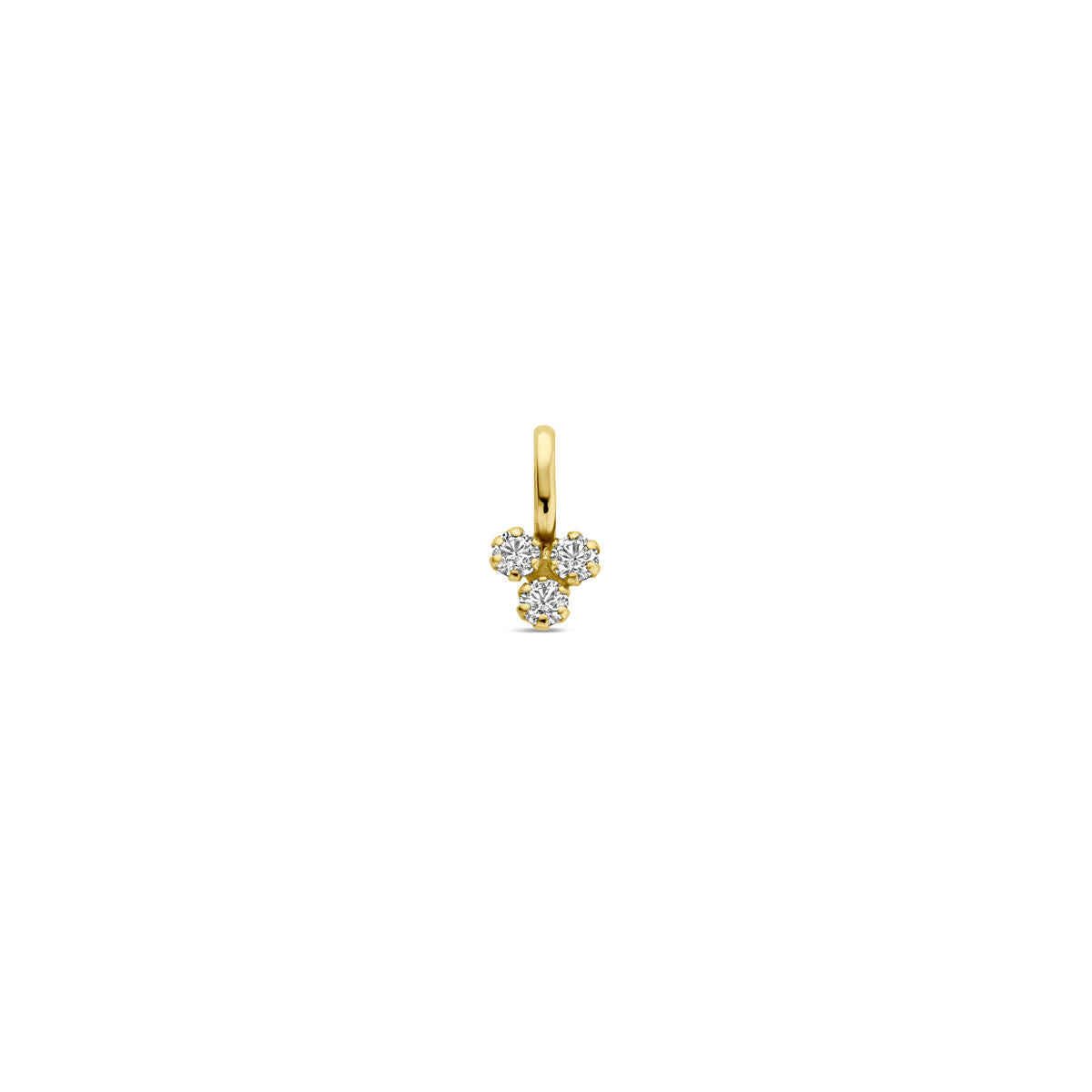 Ciondolo in oro giallo 14K con zirconi, forma a croce, dimensione 9 mm.