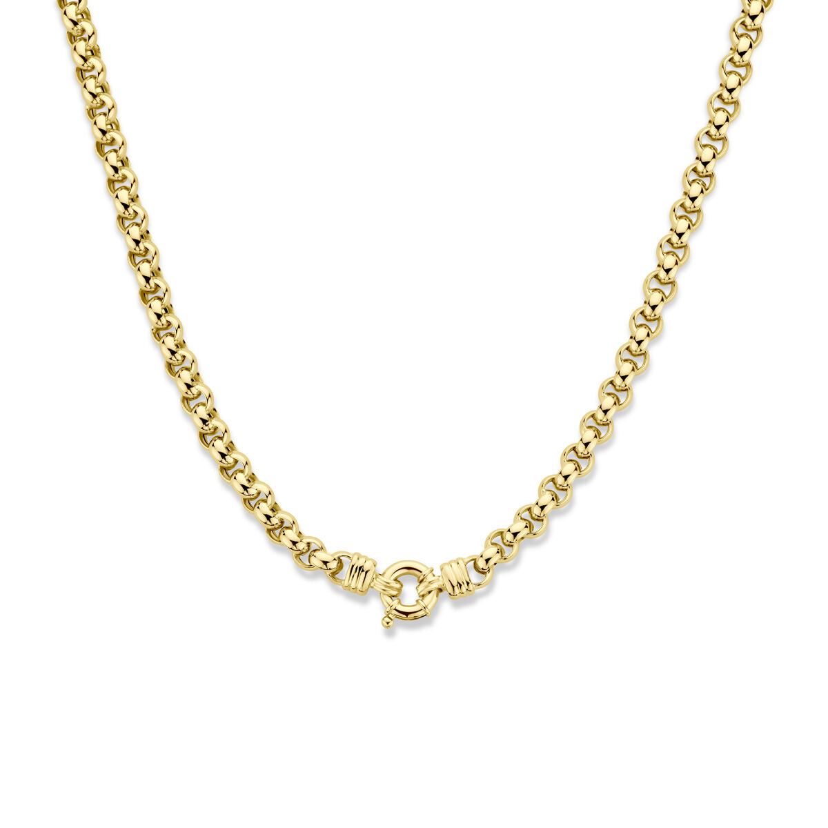 Collana in maglia rolò da 7 mm, lunghezza 45 cm, in oro giallo 14K.