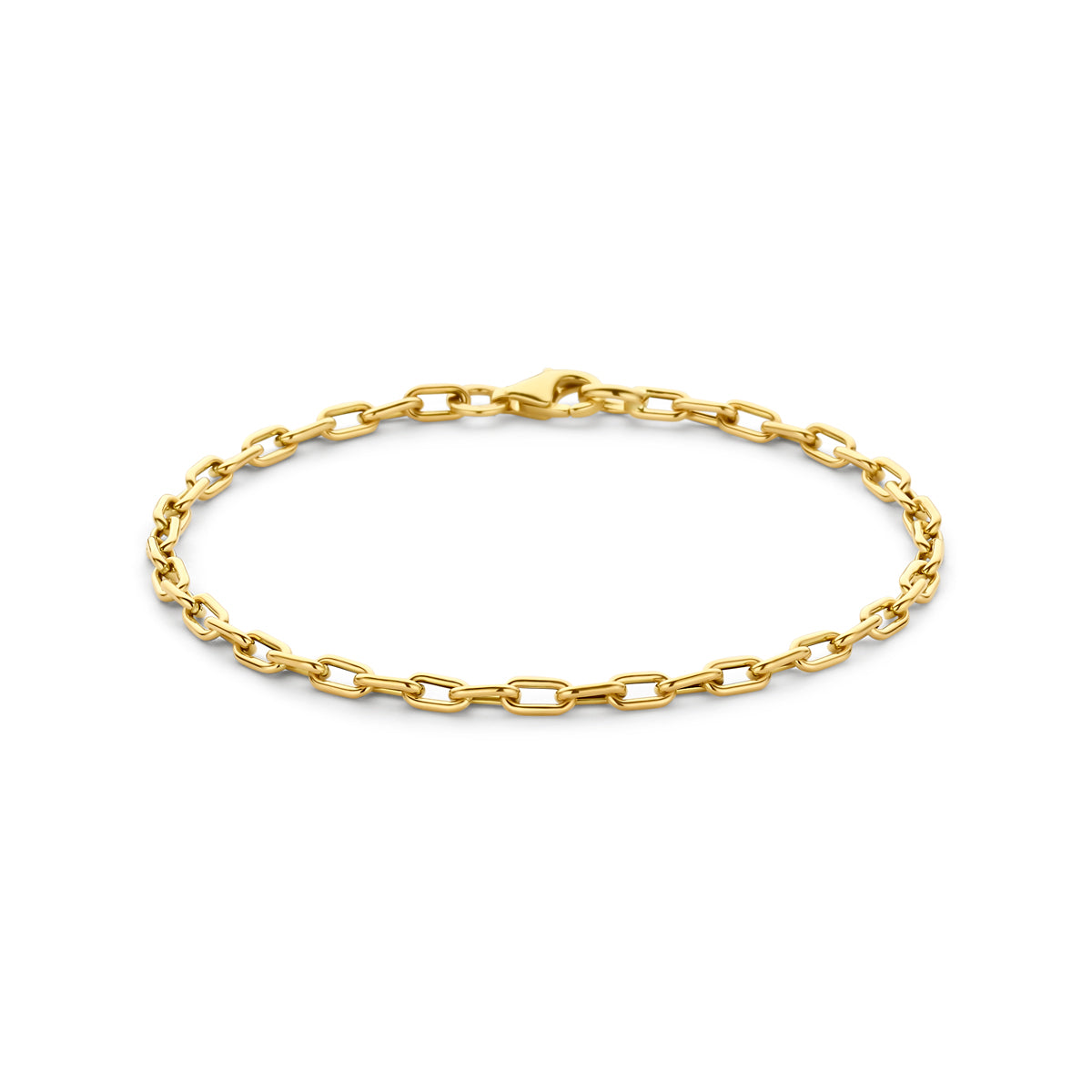 Bracciale in oro giallo 14K, maglia rolò di 3 mm, lunghezza 18 cm.