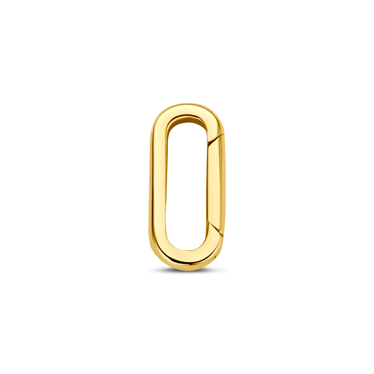 Connector in oro giallo 14K, forma ovale, finitura lucida, dimensione 10 mm.