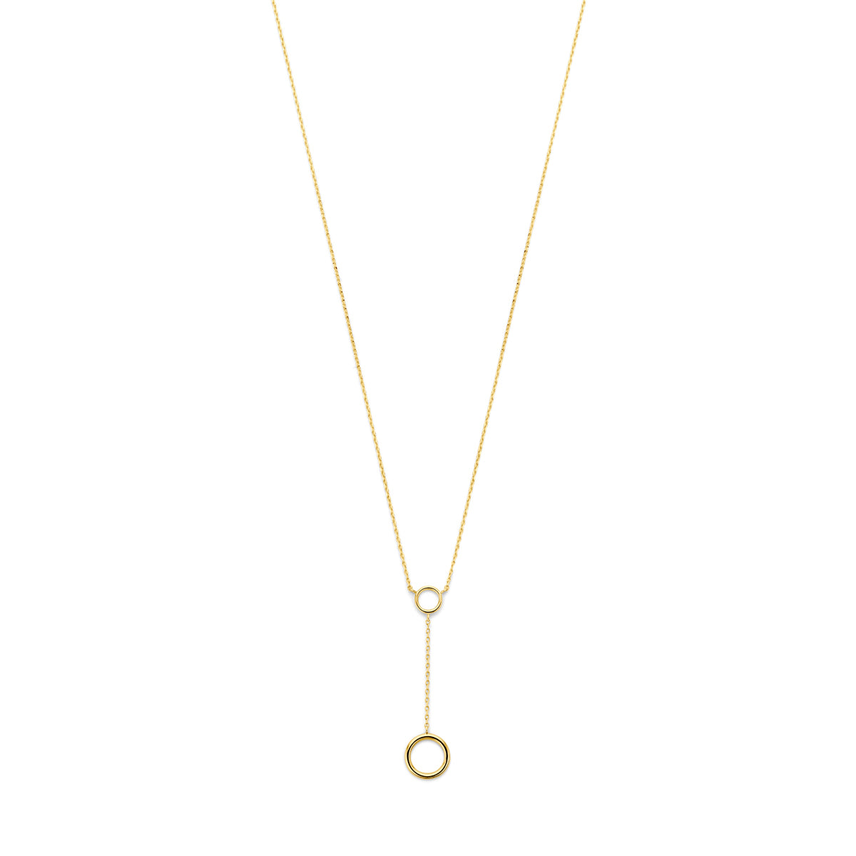 Collana in oro giallo 14K con pendente a cerchio, lunghezza regolabile 40-42-44 cm.