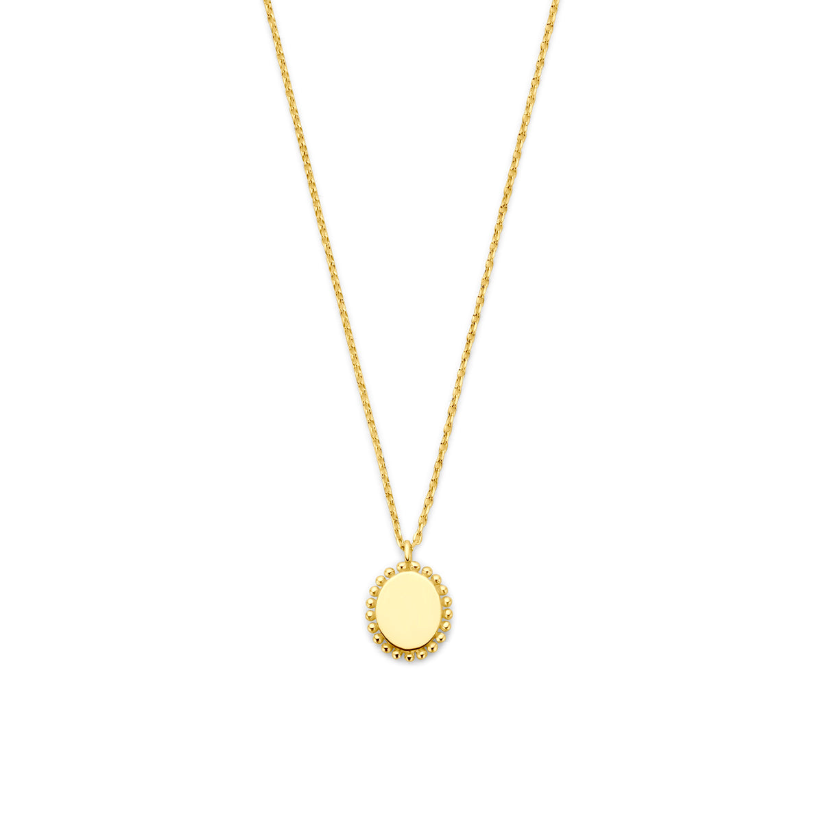 Collana in oro giallo 14K con ciondolo rotondo e finitura lucida.