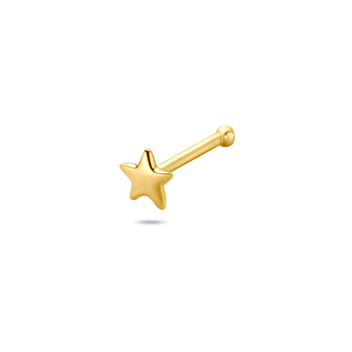 Neusknopje a forma di stella in oro giallo 14K, misura 3 mm.