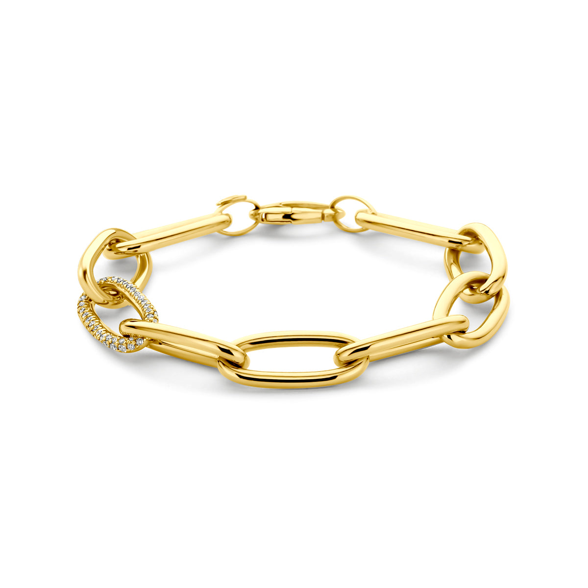 Bracciale in oro giallo 14K con diamante lab grown da 1,22 ct, maglie ovali e dettagli brillanti.