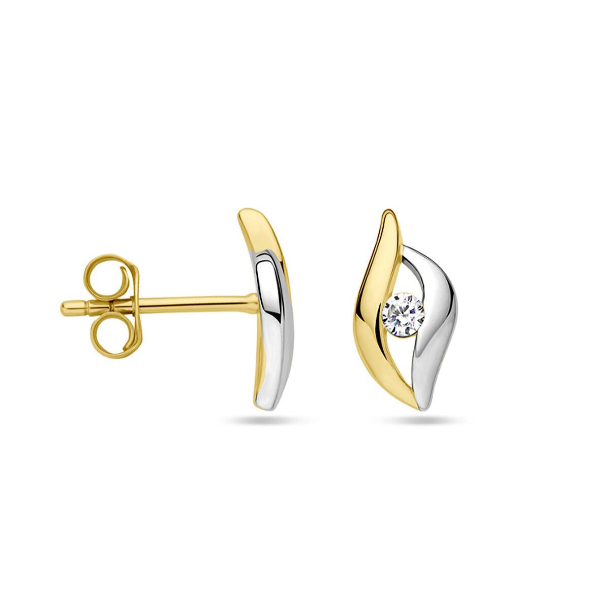 orecchini a bottone zircone argento placcato 1 micron (giallo/rodio)