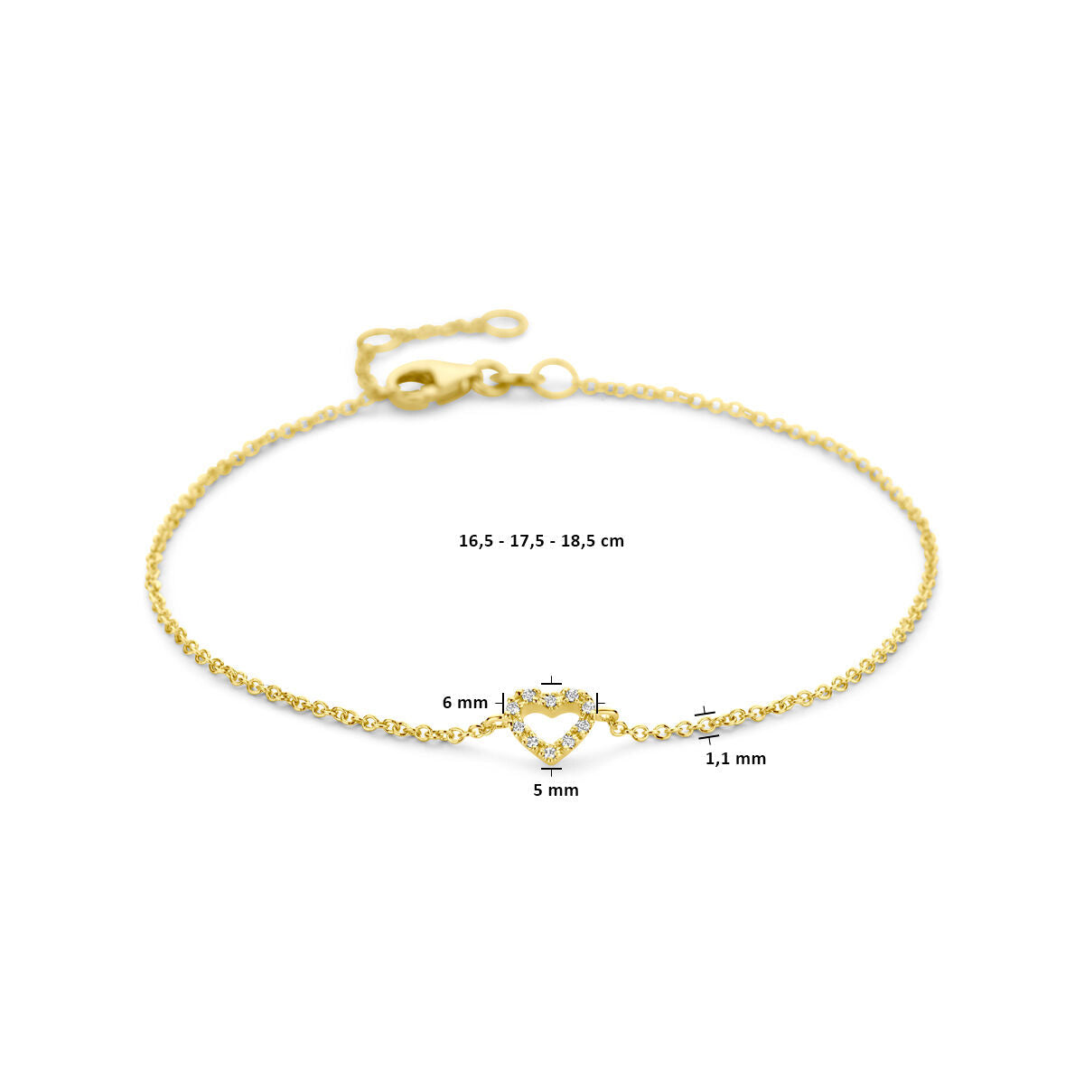 Bracciale in oro da donna con cuore e diamante 14K
