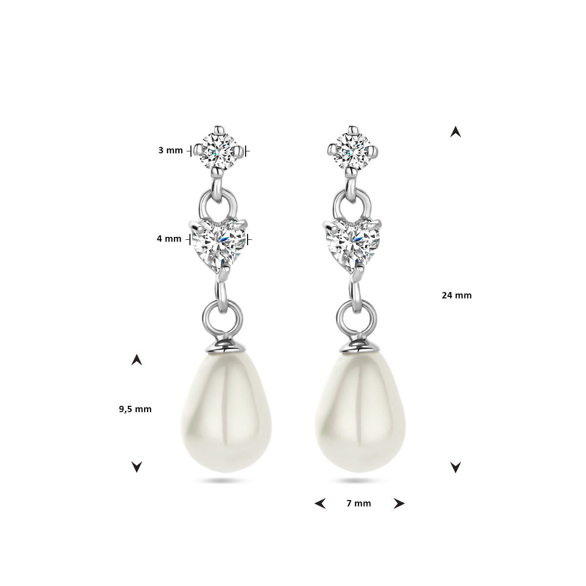 orecchini pendenti perla zircone argento rodiato