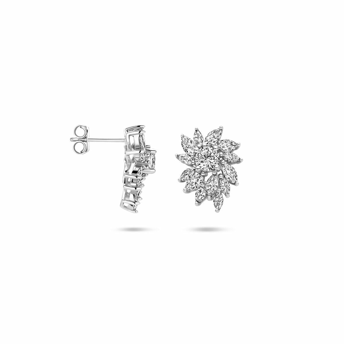 Orecchini a bottone zircone 18 mm argento rodiato