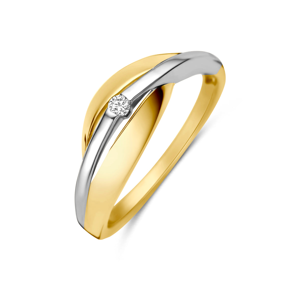 Anello in oro bicolore giallo e bianco con diamante lab-grown di 0,03 ct.