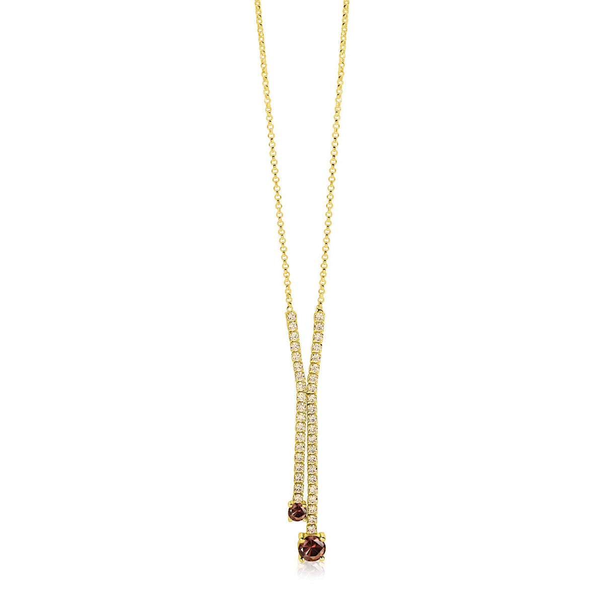 Collana Y in argento placcato oro di 45 cm con dettagli brillanti e pendenti.