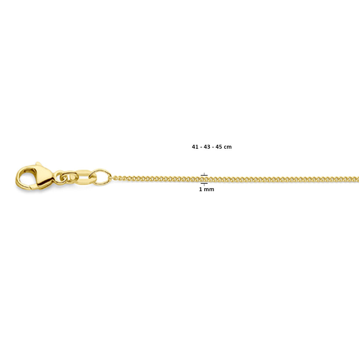 collana gourmette 4 lati sfaccettata 1,0 mm 41 - 43 - 45 cm oro giallo 18K