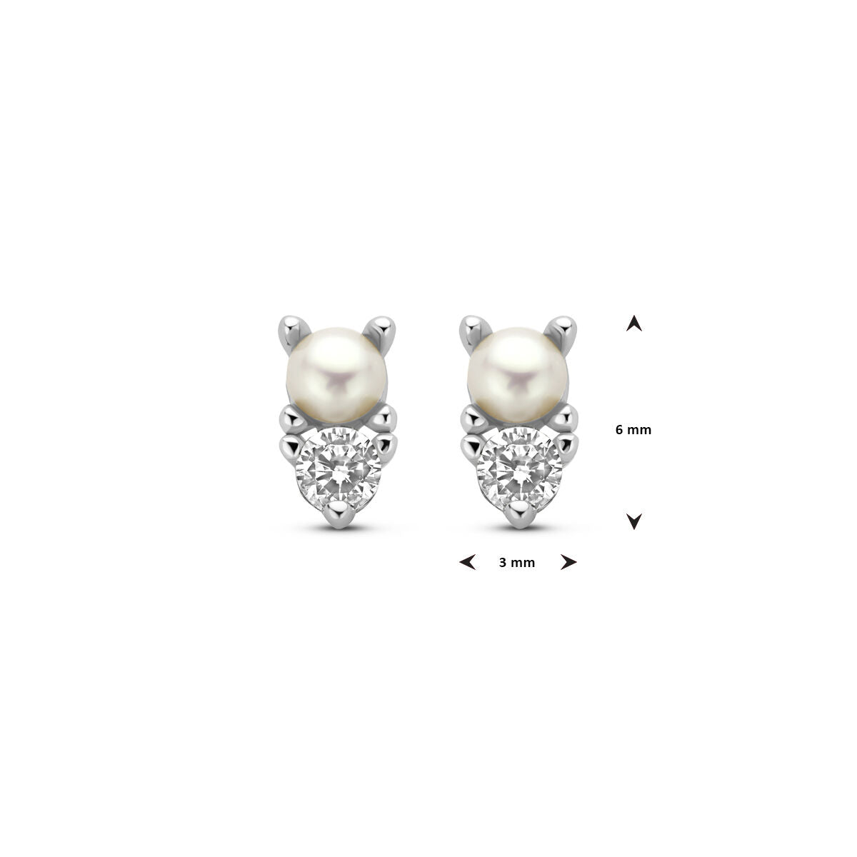 Orecchini a Bottone Perla e Zirconia Argento Rodiato