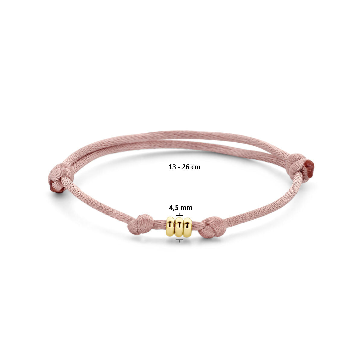 bracciale in raso rosa tenue 13 - 26 cm oro 14K con gomma/nylon/pelle