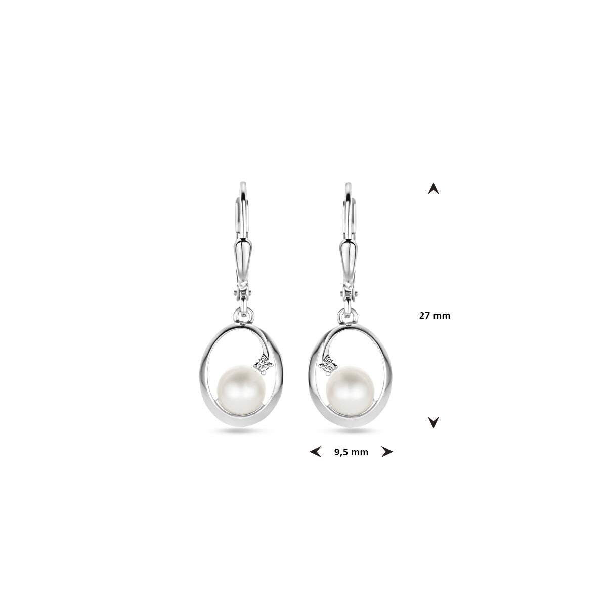 orecchini pendenti ovali perla e zirconia gancio brisur 27 mm argento rodiato
