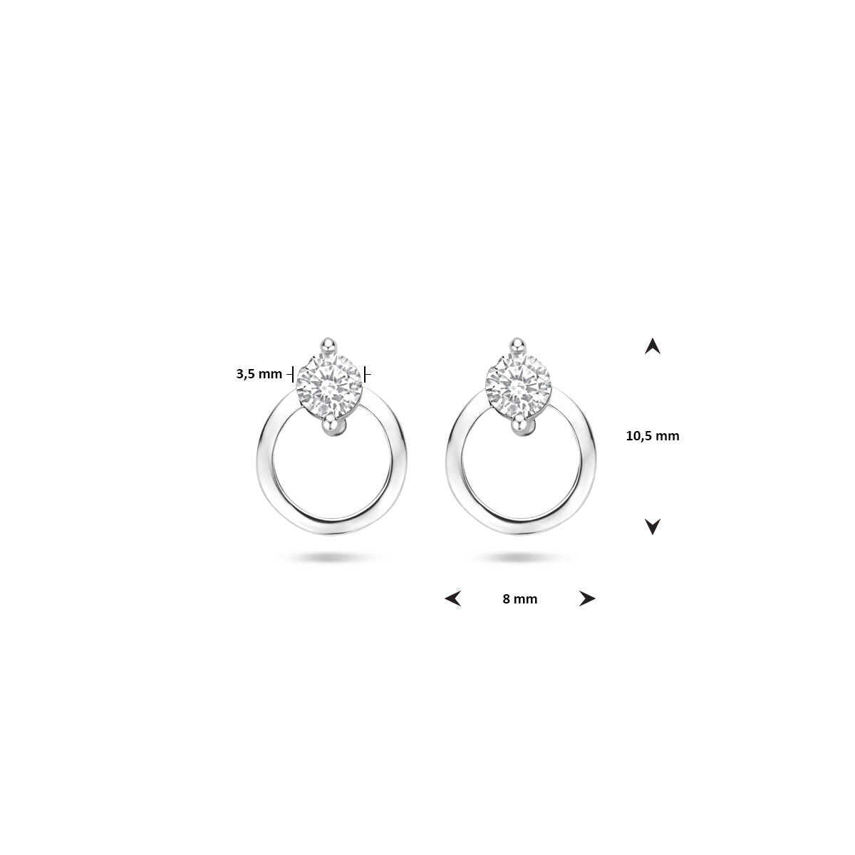 Orecchini a bottone zircone 10,5 mm argento rodiato