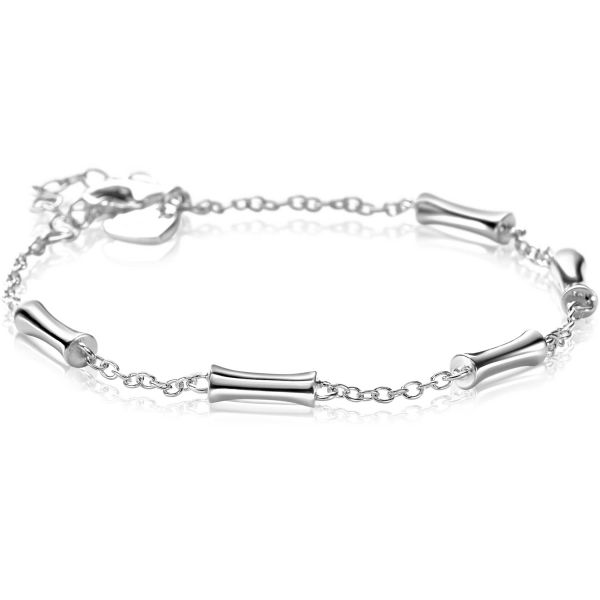 Bracciale in argento con elementi a forma di barra, lunghezza regolabile da 17 a 20 cm.
