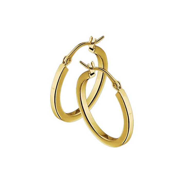 Orecchini alla creola in oro giallo 14K con forma quadrata e spessore di 2,5 mm.
