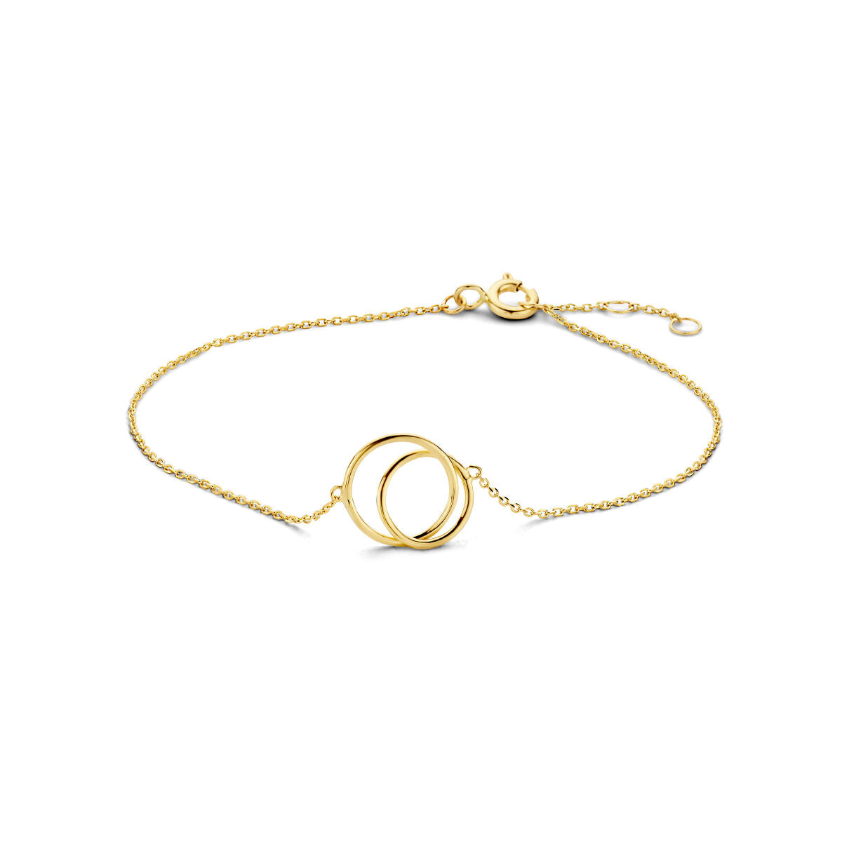 Bracciale in oro giallo 9k con due cerchi intrecciati.