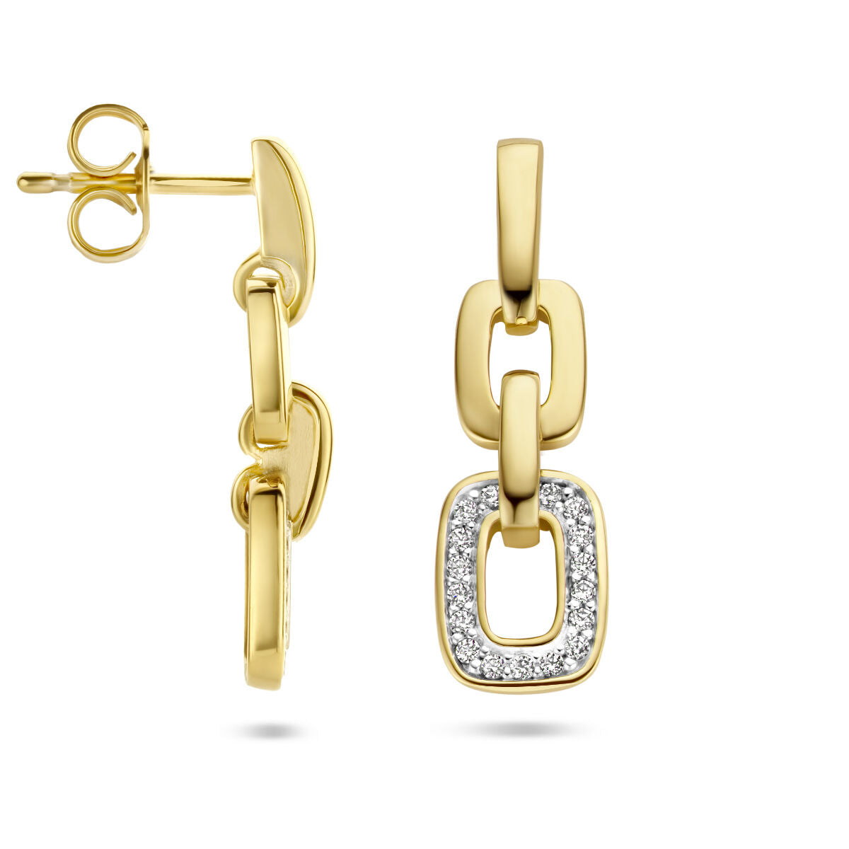 orecchini pendenti maglia diamante 0.13ct (2x 0.065ct) h si 14K oro giallo