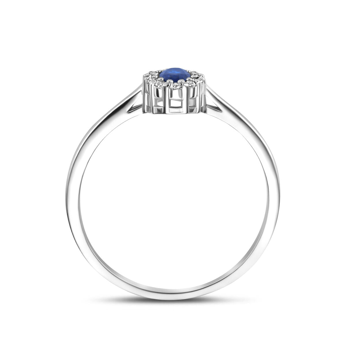 Anello da donna in argento rodiato con zaffiro e zirconia – taglio ovale