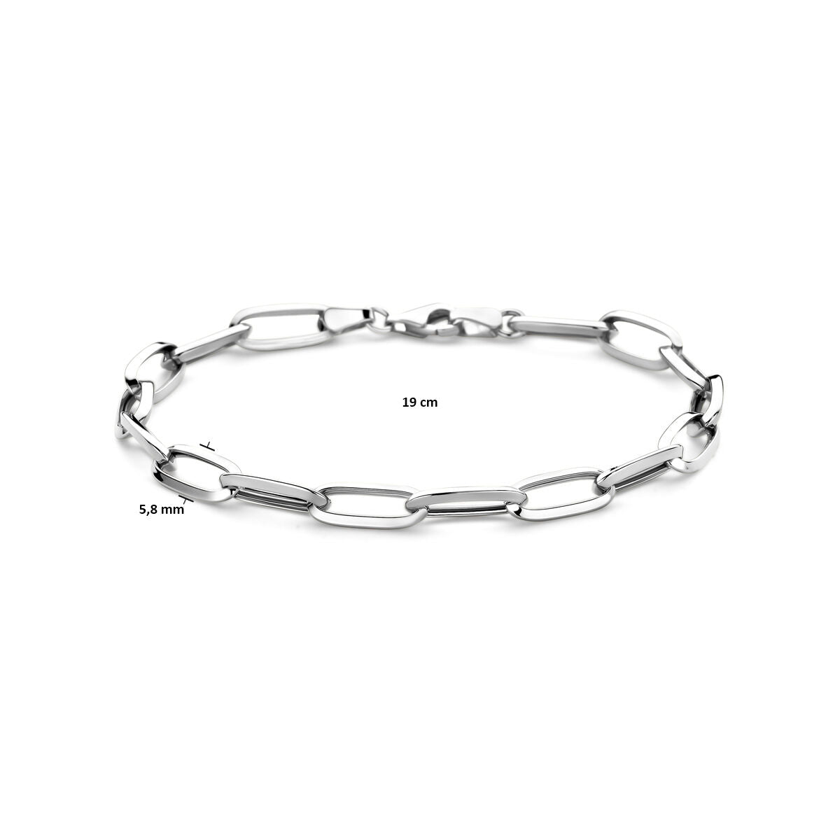 De armband Closed Forever 5,8 mm, 19 cm in 14K witgoud uit de Van der Kooij Collectie is te zien op een witte achtergrond.