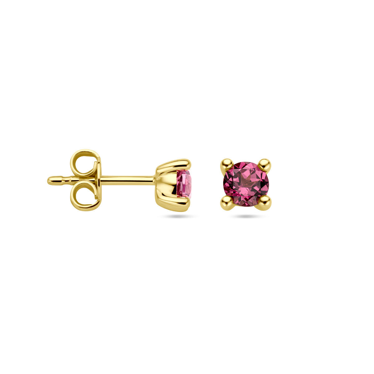 orecchini a bottone rodolite rosa oro giallo 14K