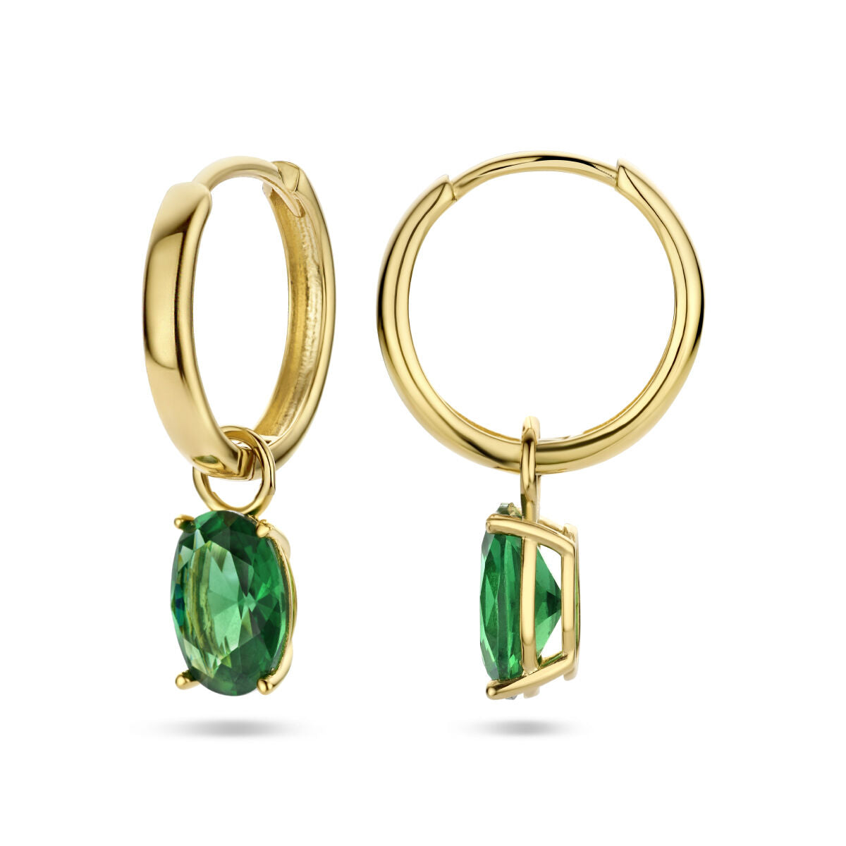 orecchini a clip ciondolo zirconia verde 14K oro giallo